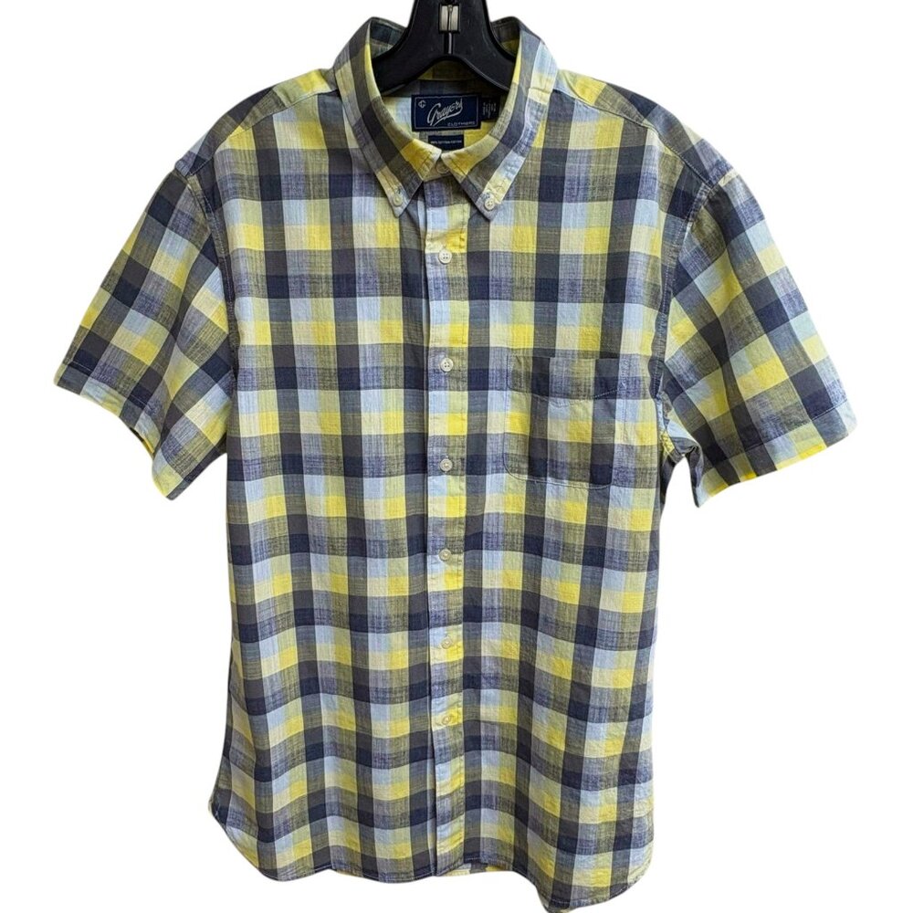 Grayers Gray Yellow Check Button Collar Short Sle… - image 4